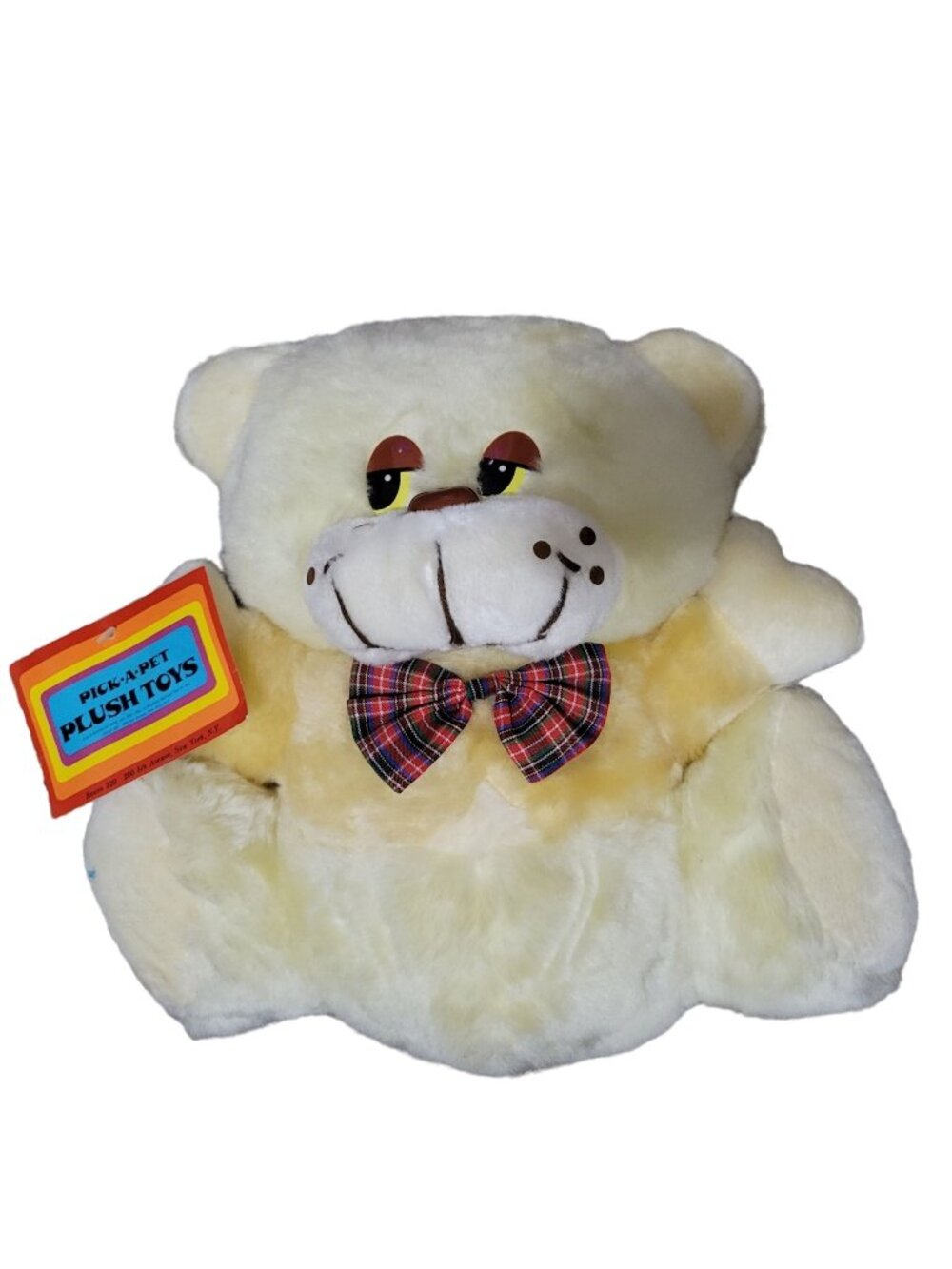 Vintage Teddy Bear 11 inch Plush Plaid Bowtie Flat Stuffed Animal Toy Pick a Pet